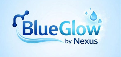BlueGlow by Nexus logo on a light blue background
